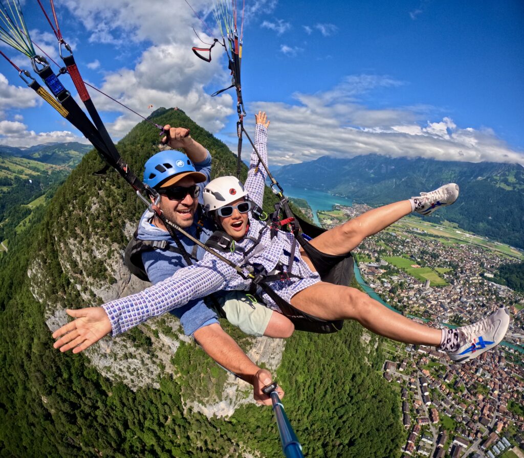 Paragliding Interlaken Experience in Switzerland with panoramic view over Lake Thun and mountains