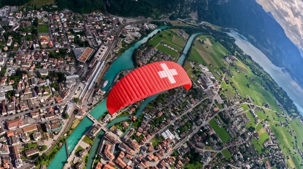 Gleitschirmflug Interlaken Auswahl mit Blick auf Berge und Seen